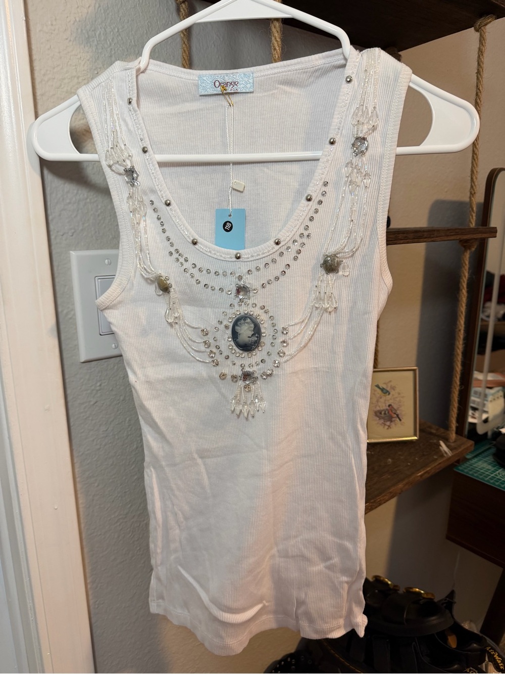 NWT Orange USA Embellished Cameo Tank Top